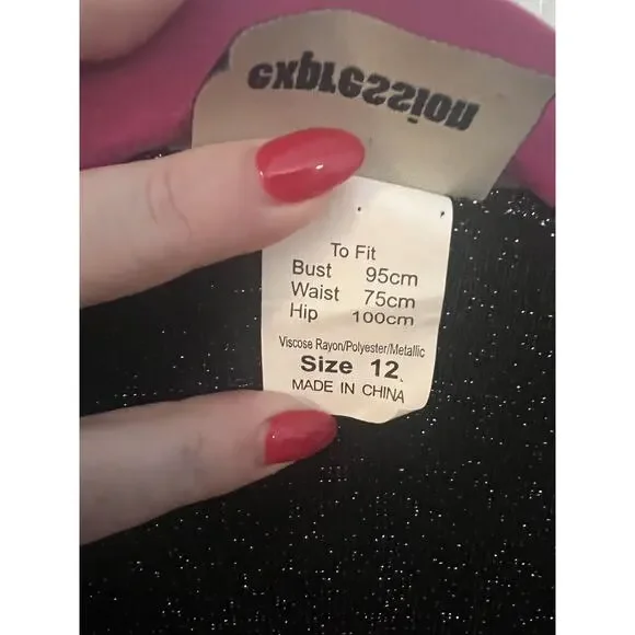 Expression Black And Silver Glitter Metallic Open Front Short Cardigan Size 12 - Picture 5 of 6